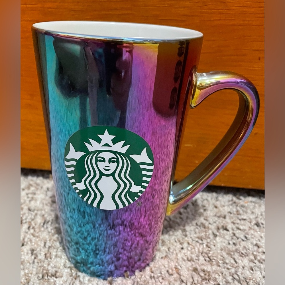 Starbucks 2022 Rainbow Holographic Iridescent 16 OZ Coffee Mug Cup GUC